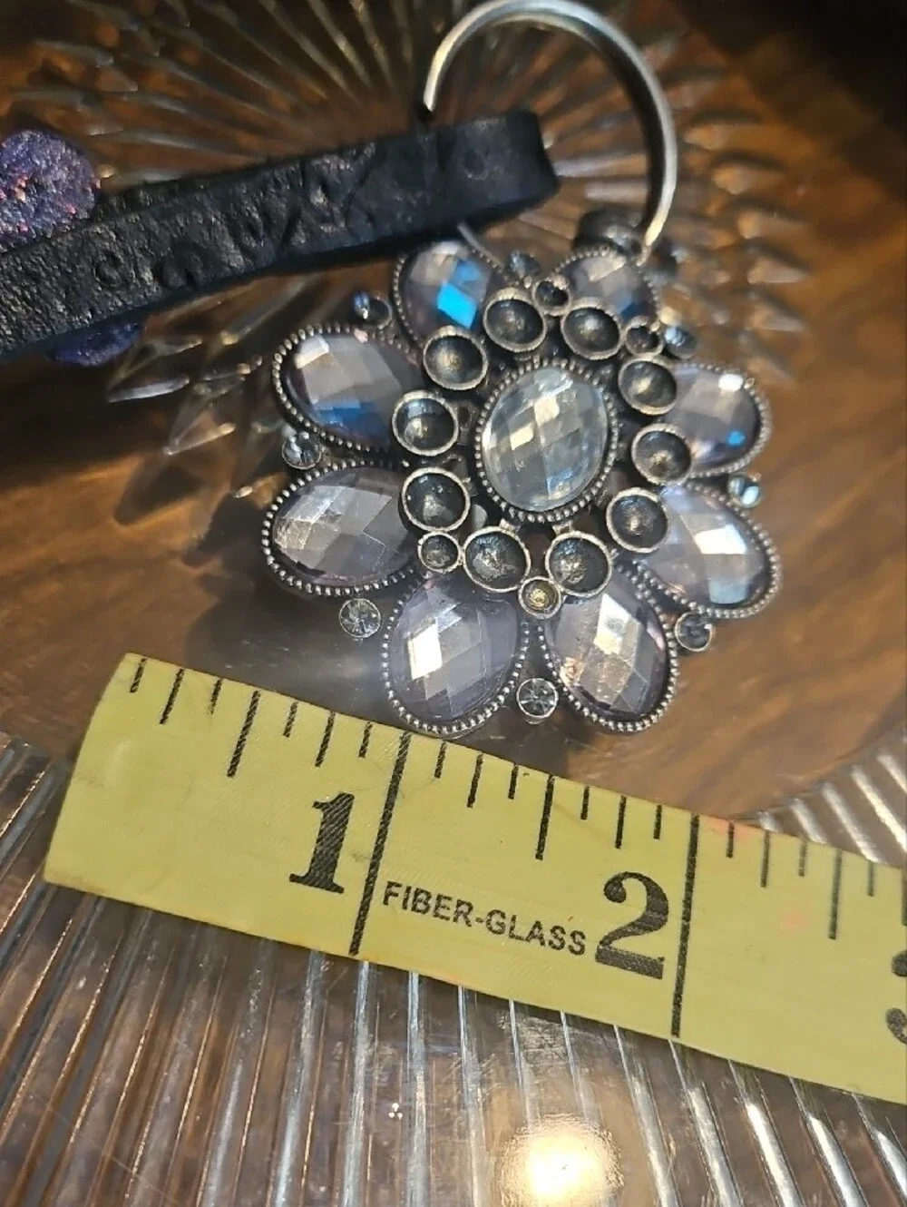 Handmade Genuine Leather Tassel Keychain Purse Charm w Crystal Flower Accent NEW